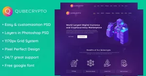 Qubecrypto - Customized Landing Page PSD Template