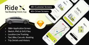 RideX Taxi Booking Sketch Mobile App