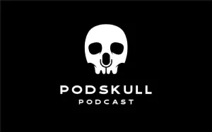 Skull Skeleton With Mic as Negative Space for Podcast Logo Design Inspiration