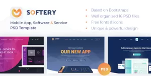 Softery -  Mobile App, Software & Service PSD Template