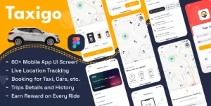 Taxi Booking and Car Rental Mobile App UI Kit Figma Template - Taxigo