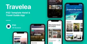 Travelea - PSD Template Hotel & Travel Guide App