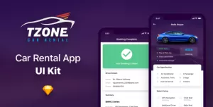 Tzone - Car Rental App UI Kit Sketch Template