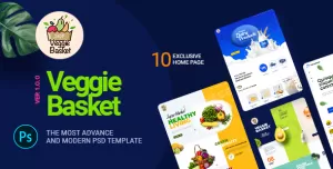 VeggieBasket  A Online Vegetable, Fish, Meat, Dairy Product and Winemakers PSD Template