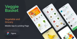VeggieBasket  Mobile App and Landing Page Figma Template