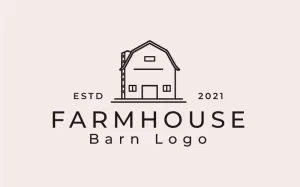 Vintage Retro Monoline Golden Wood Barn Farm Logo Design