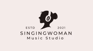 Vintage Singer Woman with headset & Music Notes Logo Design